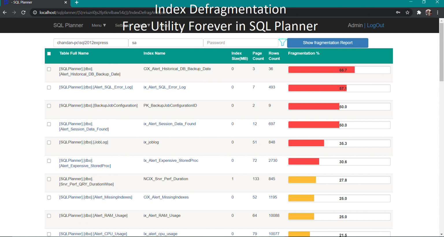 index fragmentation report