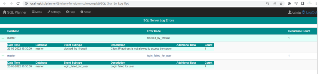 PaaS DB SQL Log Error